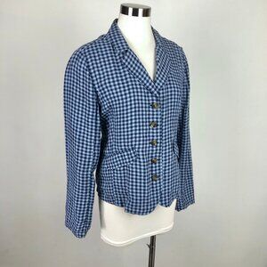 Sundance Ziri Gingham Blazer Jacket 100% Linen Lightweight Pockets Coastal XS